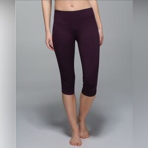 Lululemon In The Flow Crop II Leggings Heathered Black Cherry Purple 2 W6B41S